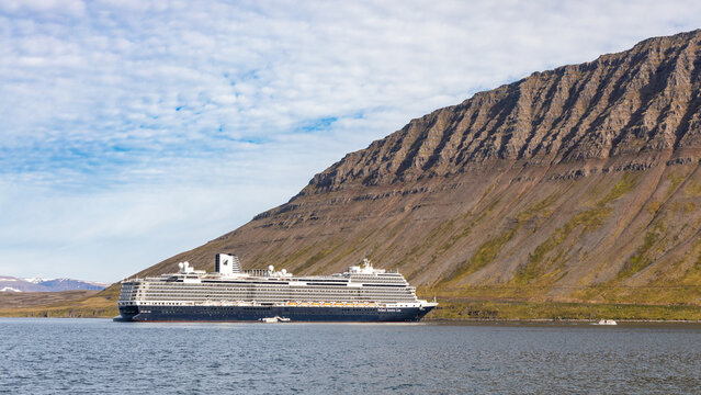 Isafjordur is a town in the Westfjords region of northwest Iceland known for its dramatic landscapes. Destination of cruise ship visiting Iceland.