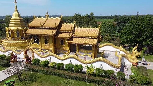 Wat Pa Thep Intha Pradit The distinctiveness of this temple is The whole golden Ubosot, beautiful only when the sunlight hits Ban Rai Subdistrict, Thep Sathit District, Chaiyaphum Province, Thailand