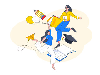 Reading learning remote online education through online classes flat vector concept operation illustration