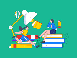 Reading learning remote online education through online classes flat vector concept operation illustration