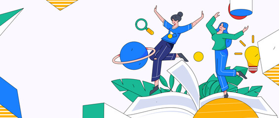 Fototapeta premium Reading learning remote online education through online classes flat vector concept operation illustration 