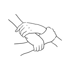 three hands joined together, a symbol of teamwork