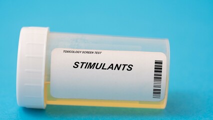 Stimulants. Stimulants toxicology screen urine tests for doping and drugs - obrazy, fototapety, plakaty