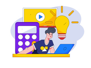 Reading learning remote online education through online classes flat vector concept operation illustration
