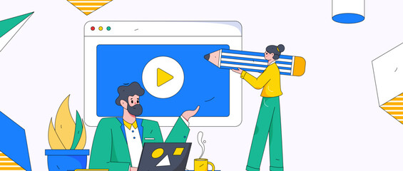 Reading learning remote online education through online classes flat vector concept operation illustration
