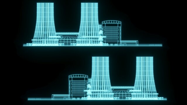 3d render illustration Nuclear power station cooling tower  hologram ecology pollution save planet environment . Radioactive nuclear reactor electricity 