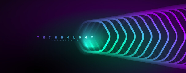 Neon shiny hexagons abstract background, technology energy space light concept, abstract background wallpaper desig