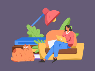 Living room home rest character scene flat vector concept operation illustration
