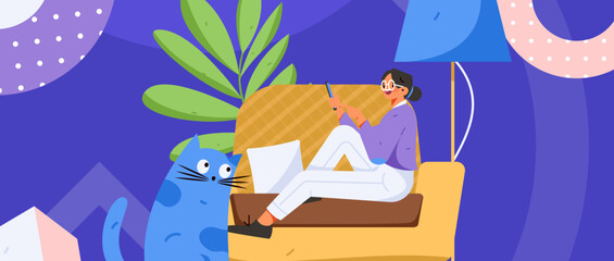 Living room home rest character scene flat vector concept operation illustration
