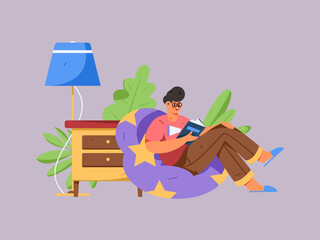 Living room home rest character scene flat vector concept operation illustration
