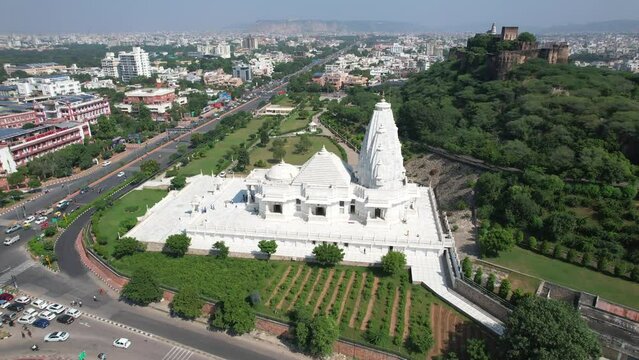 An Aerial Shot of Birla Mandir at Jaipur in Rajasthan,India