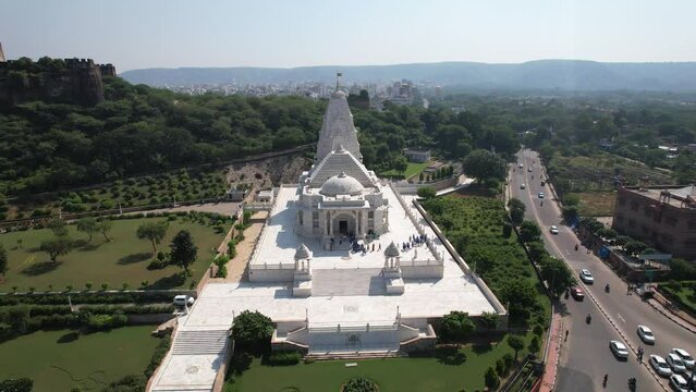 An Aerial Shot of Birla Mandir at Jaipur in Rajasthan,India