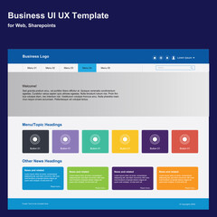 Web page UI, UX used for all types of business with colorful buttons, SharePoint usage