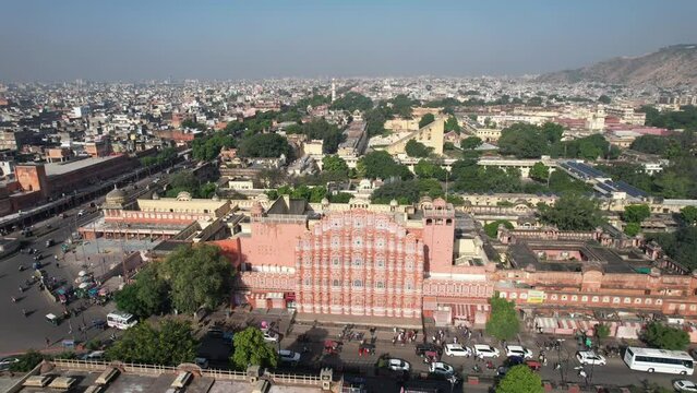 An Aerial Shot of Hawa Mahal at Jaipur in Rajasthan,India