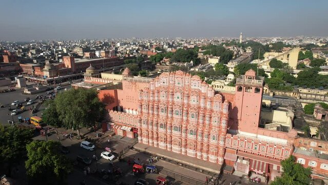 An Aerial Shot of Hawa Mahal at Jaipur in Rajasthan,India