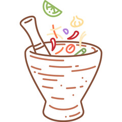 som tam and mortar pestle colored line icon