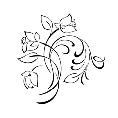 floral design with stylized flowers on stems with leaves and curls. graphic decor