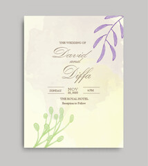 elegant and simple wedding invitation vector template with watercolor elements