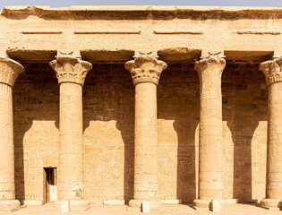 Facade and columns of the temple of Edfu in Egypt