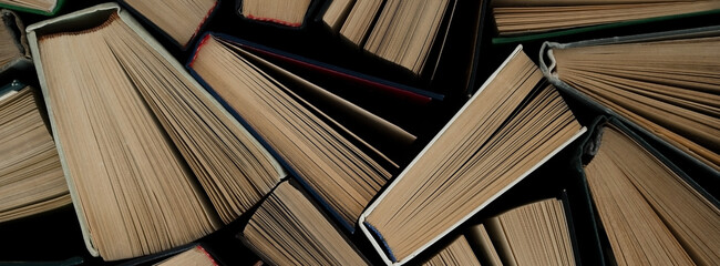 background from many books. Book view from above.  reading culture. High quality photo