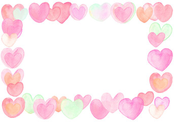 水彩の華やかハートフレーム四角　ピンク