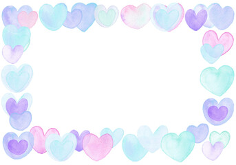 水彩の華やかハートフレーム四角　水色