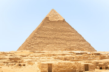 Fototapeta na wymiar Frontal view of the Kephren Pyramid in Egypt