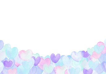 水彩の華やかハートフレーム下　水色