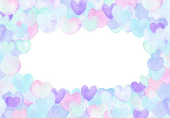 水彩の華やかハートフレーム囲み　水色