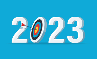 happy new year 2023. hit the target	vector illustration