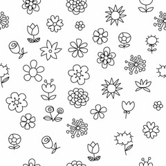 white minimal flower doodle seamless pattern white background vector illustration design	