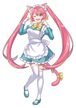 ネコミミをつけたメイドさんのイラスト ウィンク