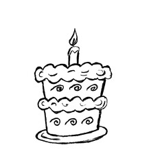 cake with candles - black outline on a white background	
