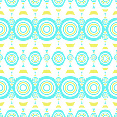 Fototapeta premium Abstract geometric line graphic shape seamless pattern blue and yellow on white background. Modern retro boho motif design vector for textile, wallpaper, clothing, backdrop, tile, wrapping, fabric.