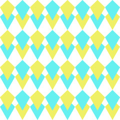 Abstract geometric line graphic crystal diamond shape seamless pattern yellow blue on white background. Modern retro design vector for textile, wallpaper, clothing, backdrop, tile, wrapping, fabric.