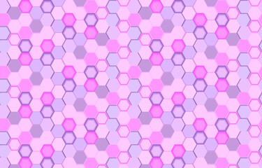 Futuristic honeycomb mosaic purple and pink seamless pattern background. Realistic geometric mesh cells texture. Abstract purple and pink vector wallpaper with hexagon grid. Modern style..