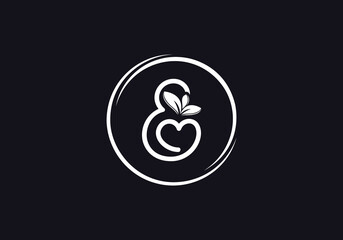 Love healthy and green nutrition leaf logo design with the letters. Green love leaf logo