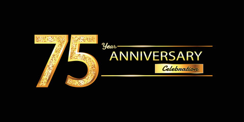 75 Year Anniversary celebration Vector Design. 75th Anniversary celebration. Gold Luxury Banner of 75th Anniversary celebration with glitter 3D. Vector anniversary
