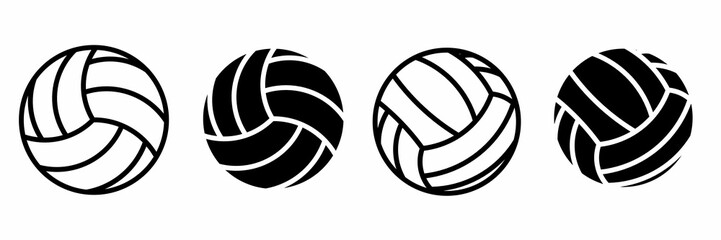 Black and white illustration of volleyball icon set. Stock vector volleyball icon symbol collection
