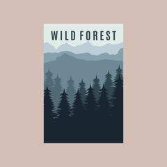 wild forest poster mountain vector, pine forest background design