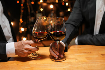 food and Drink, wine red and for a friendly, in a bar or a restaurant	

