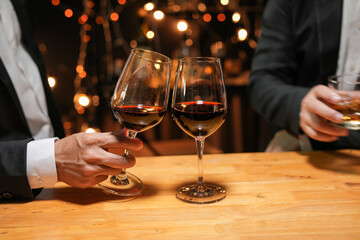 food and Drink, wine red and for a friendly, in a bar or a restaurant	
