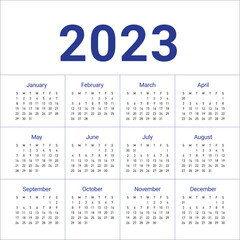 Year 2023 calendar vector design template, simple and clean design