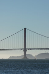 Panoramic scenic aerial view over San Francisco Bay Area with Golden Gate Bridge, downtown skyline...