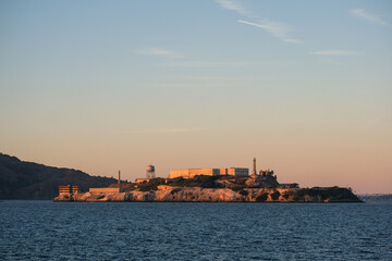 Panoramic scenic aerial view over San Francisco Bay Area with Golden Gate Bridge, downtown skyline...