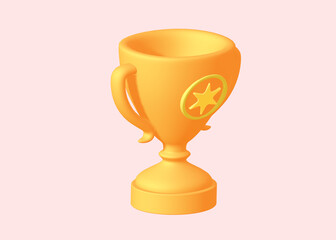 3D Trophy cup illustration with a star on pink background