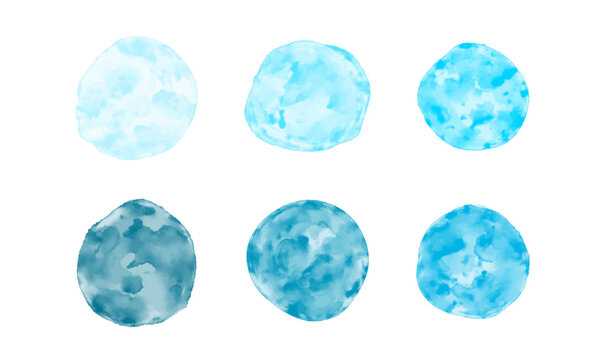 Blue Circle Watercolor Set On White Background