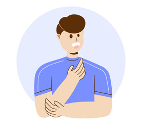 Young man thinking idea and solving problem. Flat design illustration vector.