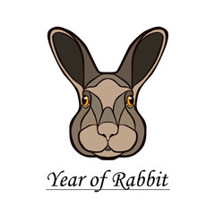 Year of rabbit. Rabbit head on white as symbol of year. Vector