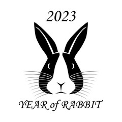 2023 is the year of the rabbit. Rabbit head on white as symbol of the year. Vector illustration
